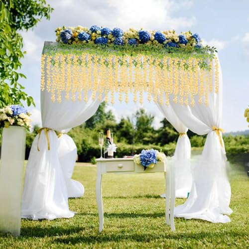 Artificial Flowers Hanging Flowers, Fake Wisteria Flower Garland Silk Vines Rattan String Decor for Home Wedding Arch Wall Garden Greenery Bedroom Outdoor Office Party Decoration (36, Champagne) - color: Champagne