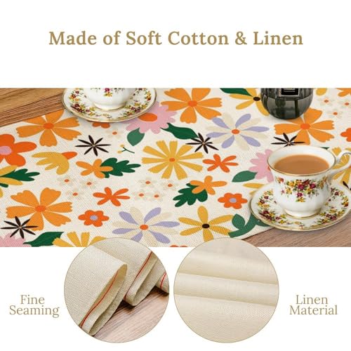 Retro Hippie Flower Table Runner Abstract Groovy Florals 1970s Boho Mid Century Dinner Runner for Country Farmhouse Home Kitchen Party Holiday 36X13inch - color: Bohoflower-7, size: L36"x W13"