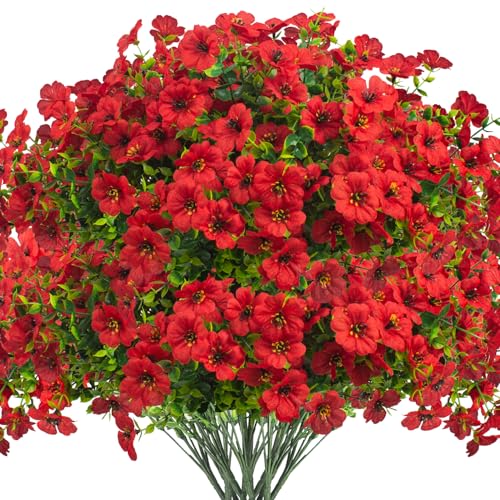 Grunyia Artificial Fake Flowers for Outdoor Spring Decoration, 16 Bundles Faux Silk Colorful Daisy UV Resistant Realistic for Outside Porch Patio Home Yard Garden Planters Pots Window Box (Red) - color: Red