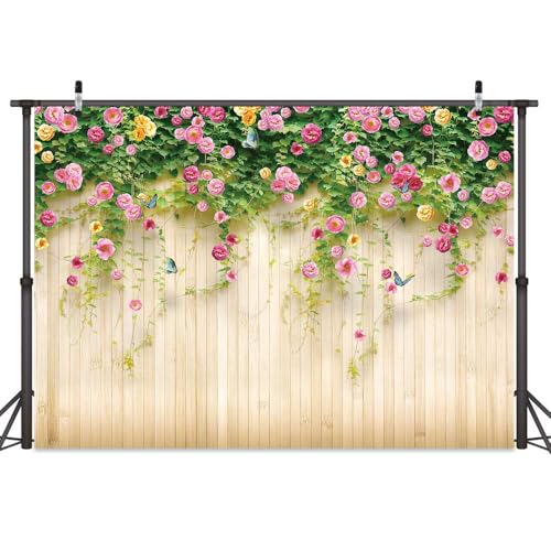 JAWO Floral Backdrop 3D Rosemary Flower with Butterfly, Pink, 10x8 Feet, Vinyl with Cotton Fabric, Indoor/Outdoor, Wedding/Birthday Party Decoration - color: pink, size: 10X8
