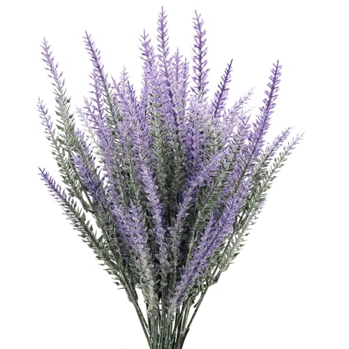6 Bundles Artificial Lavender Stems, Purple Faux Flowers, 15-inch Decorative Floral Spray Faux Flower Bouquet
