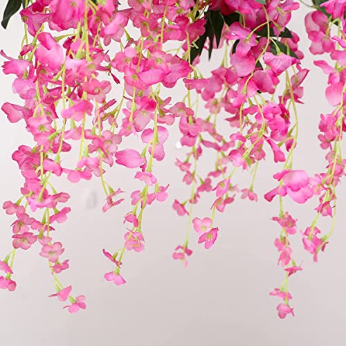 Veryhome 3Pcs 7.2Ft/Piece Artificial Flowers Wisteria Garland Artificial Wisteria Vine Hanging Flower Greenery Garland for Home Garden Outdoor Wedding Arch Floral Decor (Fuchsia) - color: Fuchsia