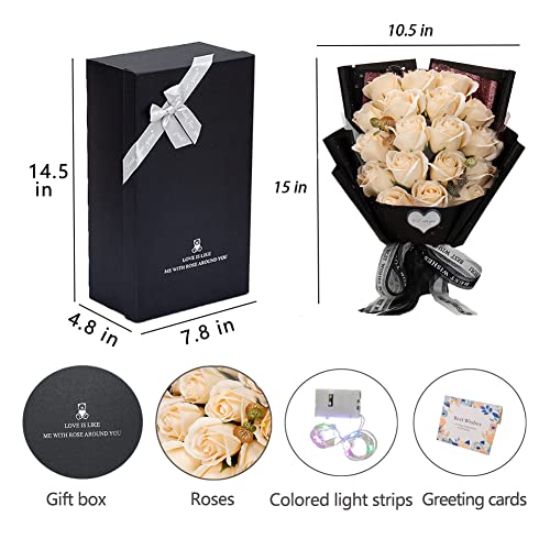 EIGHTOWN Roses Bouquet Artificial Flower - Preserved Red Rose Flowers with Love Necklace for Her - Unique Gifts Valentine's Day, Mother's Day, Thanksgiving, Birthday, Anniversary - color: Elegant Champagne