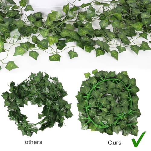 RECUTMS Fake Vines for Room Decor 86 FT Artificial Ivy Garland Hanging Plants Faux Greenery Leaves Bedroom Decor Aesthetic for Wall Wedding Party Home Garden Office Patio Outdoor Decoration(12 Pack) - color: Green