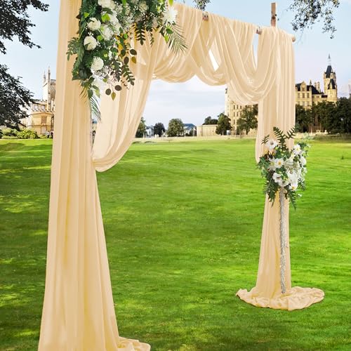 VACVELT Wedding Arch Draping Fabric Champagne Chiffon, 1 Panel Sheer Drapes 30 Inch x 20ft Chiffon Backdrop Curtain Decor, Outdoor Sheer Drapery for Ceremony Party Ceiling - color: Champagne, size: 1 Panel