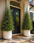 5FT Lighted Topiary Trees Artificial Outdoor Set of 2, UV-Resistant Artificial Outdoor Trees, Tall Pre Lit Faux Evergreen Topiary Trees with Planters for Front Porch Entryway Patio Decor