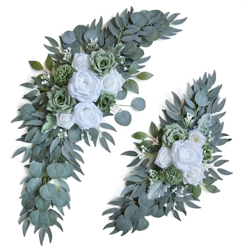 ponatia Wedding Arch Flowers (Pack of 2), Artificial Sage Green Wedding Flowers for Wedding Welcome Signs Decorations and Flower Arch for Wedding Ceremony Reception (Sage Green) - color: Sage Green