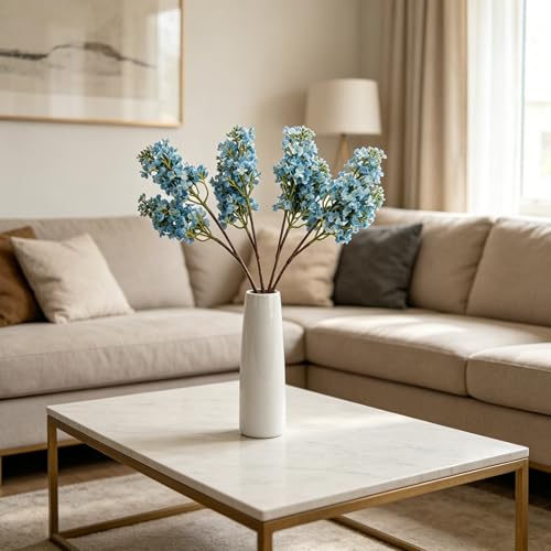 4PCS 25.6inch Lilac Artificial Flowers Light Blue Fake Delphinium Long Stem Silk Real Touch Flower Faux Lilac Floral Arrangement for Tall Vase Table Wedding Garden Home Decoration（Light Blue） - color: 25.6inch Light Blue