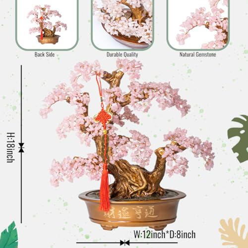 Natural Rose Quartz Gemstone Crystal Bonsai Tree of Life（1,350 Gemstone Count） Large Feng Shui Money Chakra Tree for Luck and Wealth Decoration 20 Inches - color: Big Rose Quartz