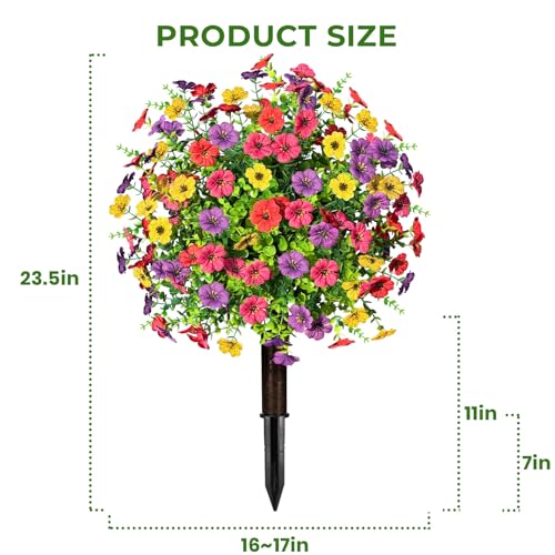 ICX 23.6" Artificial Boxwood Topiary Ball Trees with Flowers Set of 2 | Outdoors Fake UV Resistant Plants Faux Eucalyptus Shrubs Bushes for Porch Patio Garden (Mixed Color) - color: Mix