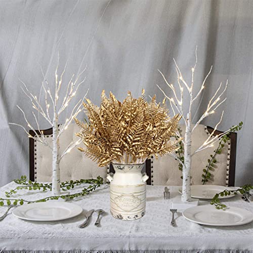 CATTREE Artificial Plants Christmas Decoration, Plastic Golden Boston Plant Fake Simulation Fern Leaves for Wedding Bridal Bouquet Party Indoor DIY Home Office Table Centerpieces Decor - Gold 4 Pack - color: Gold Boston Grass -4 Pcs