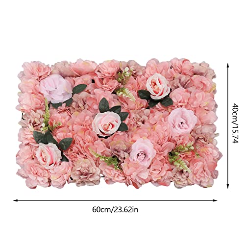 12 Pcs Artificial Flower Wall Panels, 24"x16" 3D Pink Silk Dahlia Hydrangea Rose Flowers Wall Backdrop Artificial Silk Fabric Flower Banquet Wedding Party Decor for Stage Background (Type 4) - color: Type 4