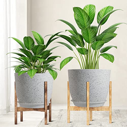 WOUSIWER Plant Pots 10/9/8 inch, Set of 3 Modern Decorative Plastic Planters with Drainage Holes and Saucers for House Plants Indoor Flowers Plants, White Speckles - color: White Speckles