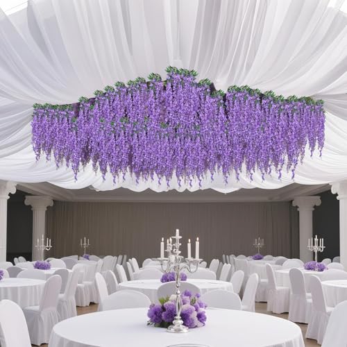 BSMYBO 3 Pack 18FT Wisteria Artificial Flower Garlands Purple Wisteria Hanging Flower Vine Faux Wisteria Garland Silk Wisteria Flower Arch for Wedding Arch Party Ceremony Wall Backdrop Decoration - color: Purple