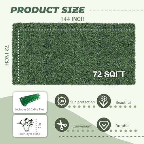 TTTM Artificial Boxwood Hedge Roll: 72"x144" UV-Resistant Faux Green Ivy Leaves Grass Wall Panel Fence for Indoor/Outdoor Privacy Screen, Wedding Backdrops, and Home Greenery Wall Decor. - size: 72"X144"