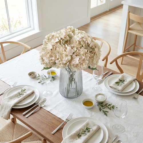 2Bouquets Artificial Fake Flowers Plants Silk Hydrangea Arrangements Wedding Bouquets Decorations Plastic Floral Home Kitchen Garden Party Festival Bar DIY (Ivory White, 5 Flower Heads) - color: Ivory White, 5 Flower Heads