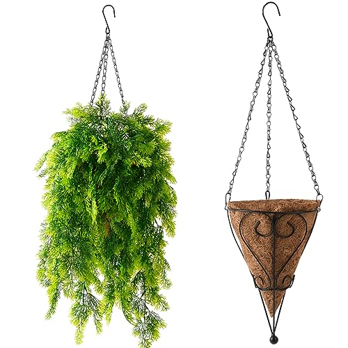 ZFProcess Artificial Faux Hanging Plants Basket for Spring Outdoor Summer Decoration, Fake Seaweed Plant UV Resistant Look Real for Outside Porch Home Patio Balcony Yard(Dark Green) - color: Dark Green