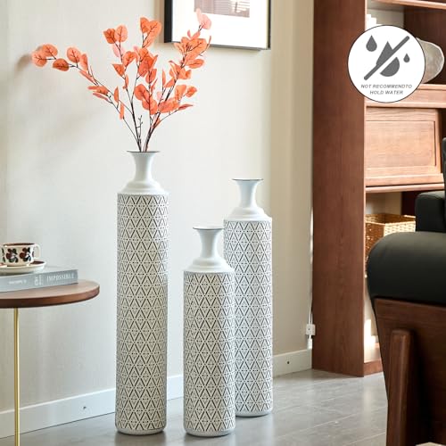 Floor Vases, Tall Home Decor Metal Vase Set of 3 Large Glazed Decorative Vases for Wedding Decor, Elegant Modern Flower Holder for Living Room, Entryway, Hallway - color: Triangle White Black