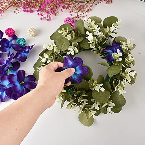 60Pcs Artificial Orchids Flower Heads, Fake Orchid Blooms Head for Wedding Cake Centerpieces Decor Bouquet Making DIY Crafts Bridal Shower Photography Props - color: Purple and Blue