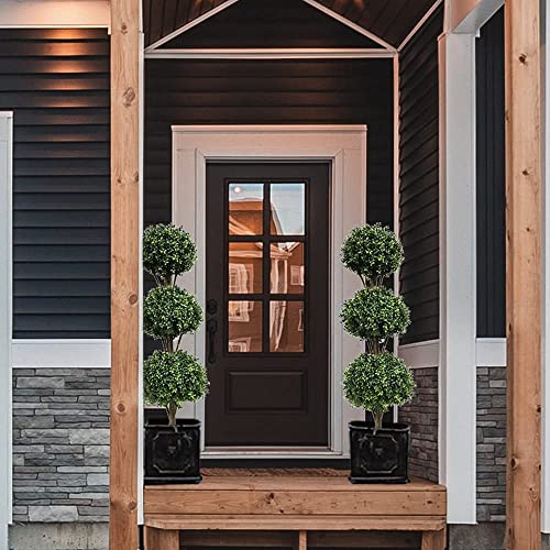 Damomo Artificial Topiary Ball Tree Outdoor, 4.6ft Fake Topiaries Triple Ball Trees(1 Pieces) Faux Boxwood Plants Potted Green Decorative Indoor or Garden（56inch） - size: 4ft 8in