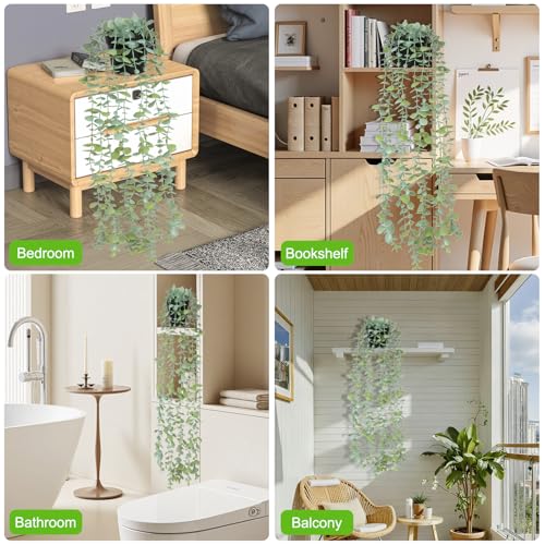 echosari Artificial Hanging Plants, Fake Potted Eucalyptus Faux Hanging Plant, Fake Hanging Plants Indoor for Modern Boho Home Bedroom Shelf Decor - size: 1 PCS