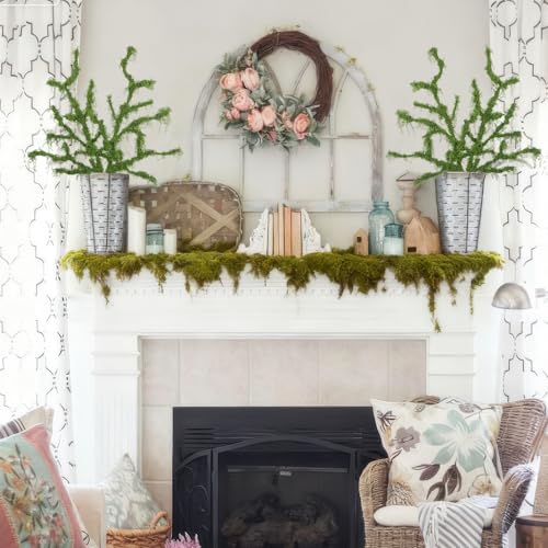 Fake Moss Ficus Twig Plants Faux Branches for Vase Filler Artificial Greenery Stems Silk Moss Green Plants for Home Office Party Wedding Shop Decoration Dark Green