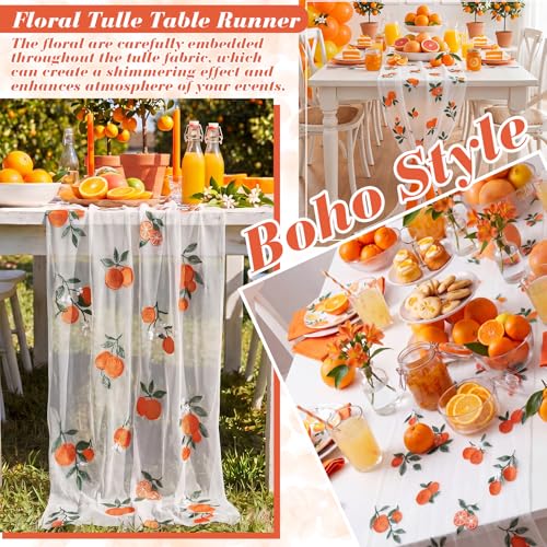 Mindsoft 3 Pcs Orange Cuties Table Runner, 10ft Tablecloth Little Cuties Baby Shower Decorations Gauze Embroidery Tulle Lace Runner Orange Fruit Decor for Table Wedding Birthday Bridal Baby Shower - style: Orange