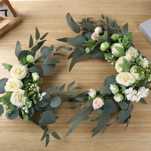 H&W 2pcs Small Size Artificial Wedding Arch Flowers for Wedding Sign, Floral Swag Dusty Decor for Reception Ceremony Backdrop Sweetheart Table (Champagne Colored Peony) - color: Champagne Colored Peony