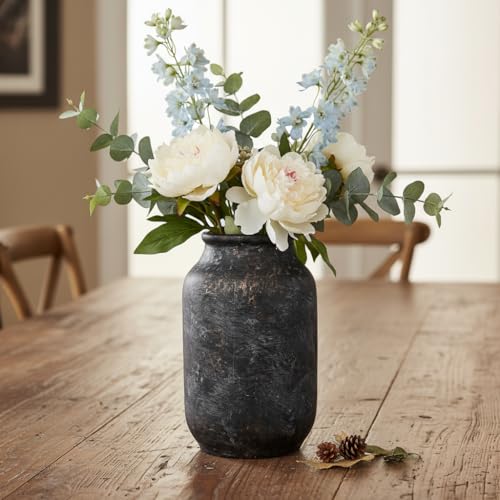 Rustic Ceramic Vase, Terracotta Pottery Decorative Vase, Farmhouse Decor for Living Room, Home, Fireplace, Shelf Decor, 9 Inch, Bronze - color: Rustic Bronze