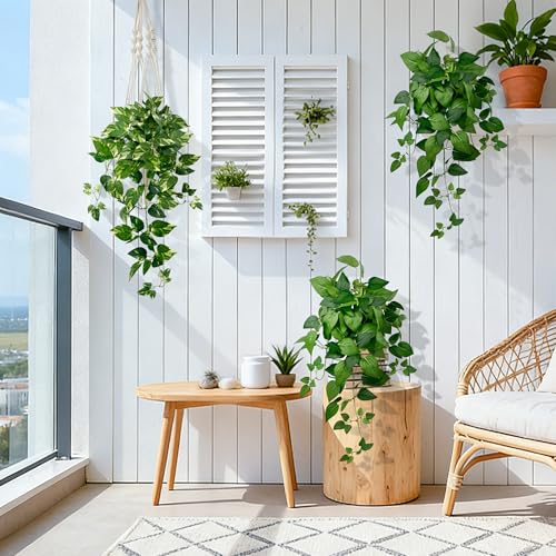 Artificial Hanging Plants with White Pots –2 Pack Fake Pothos Potted Plants Faux Ivy Vines 23.6‘’, Realistic Greenery Hanging Fakeplants Indoor for Home Decor, Bedroom, Bathroom, Office, Living Room - size: 23.6''