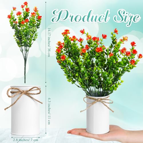 Riceshoot 7 Potted Artificial Small Wildflower Eucalyptus Table Centerpiece Decoration with Metal White Pots 17'' Tall Colorful Summer Flower Spring Fake Floral Mixed Blooms Vase Home Wedding Decor