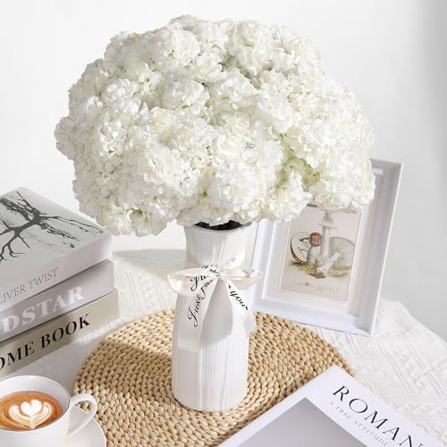 72 Pcs White Hydrangea Artificial Flowers, Round Floral Bouquet for Home Decor, Wedding, Party, and Seasonal Decoration, Realistic Fake Flowers for Centerpieces, Aisle, Table Arrangements - color: White