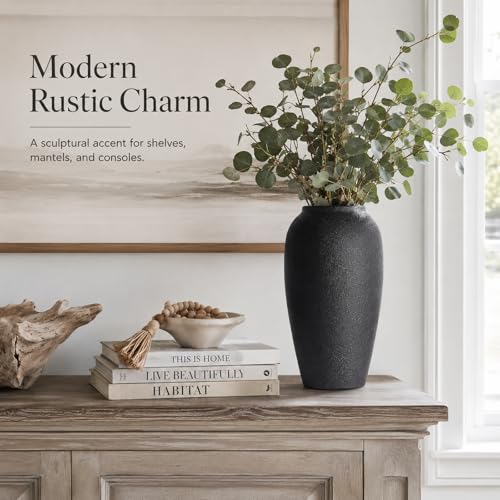 Rustic Ceramic Vase – 13.8" Large Black Ceramic Vase for Home Decor, Modern Terracotta Floor Vase for Living Room, Entryway, Kitchen, Black Vases for Centerpieces, Housewarming Gifts - color: Black, size: 13.8in
