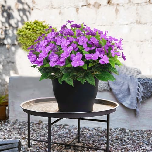 CITYES 4 Pcs Artificial Flowers Outdoor Impatiens UV Resistant Silk Impatiens Flowers Purple Faux Flowers Impatiens Bushes Artificial Impatiens for Pot Patio Lawn Garden Hanging Basket Porch Decor - color: Purple
