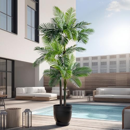 Erimda 9.1FT Artificial Phoenix Palm Tree Artificial Plants Indoor Outdoor Large Faux Coconut Silk Palm Tree Tropical Fake Tree Faux Sago Palm Plant for Modern Farmhouse Yard Outside Patio Poolside - color: Golden Cane Palm Tree, size: 9.1FT