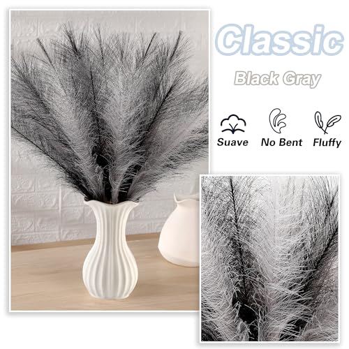 Black and Gray Pampas Grass Decor, 30 Pcs 17" Faux Pampas Grass Short Decor, Pompas Grass Flower Arrangement and Vase Filler for Boho Home Wedding Decoration - color: Black & Gray, size: 17'' Tall