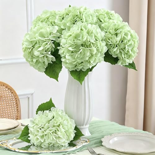 Nubry 22.5In Green Hydrangea Artificial Flowers, 4Pcs Latex Faux Real Touch Large Hydrangea Flowers with Long Stems & Leaves for Home Office Decor Wedding Party Arrangements(Light Green) - color: Light Green, size: 4 Pcs