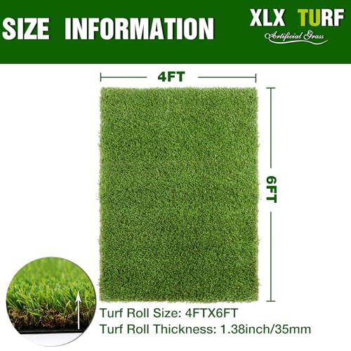 XLX TURF Realistic Artificial Grass Outdoor 4 FT x 6 FT - Pets Friendly Fake Grass Rug for Dogs for Patio Balcony Carpet, 1.38 Inch High Pile - size: 4' x 6' (Rectangular)
