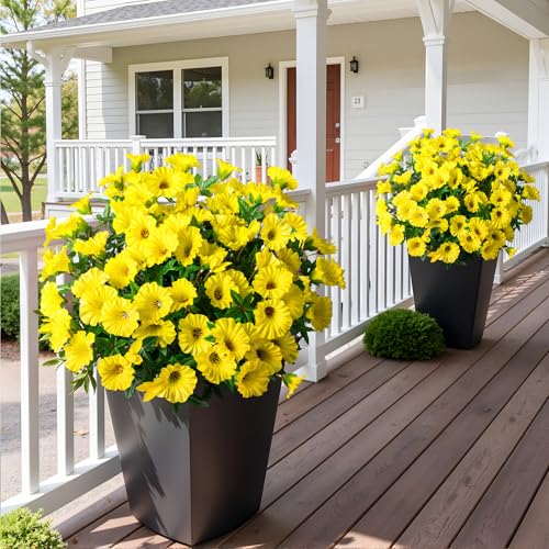 Yellow Artificial Morning Glory Flowers for Outdoor Planters, Premium UV Resistant Silk Faux Flowers for Porch, Hanging Basket & Window Box, Spring Garden Decor, No Pot, 13.3 Inch, 8 Bundles - color: Yellow 8pcs