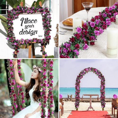 MARTINE MALL Flower Garland Rose Vines, 2 Strands 16.5Ft Flowers Vines for Bedroom, Rose Flower Garland Decoration, Purple Rose Floral Garland for Room Table Birthday Wedding Party Garden Wall Decor - color: Purple, size: 2 Packs