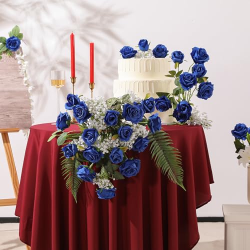Blue Fake Roses Artificial Flowers - 10 Pcs Fake Artificial Roses Silk Flowers with Stems for Home Wedding Hotel Office Centerpiece Decor - color: Blue, size: 10 Pcs