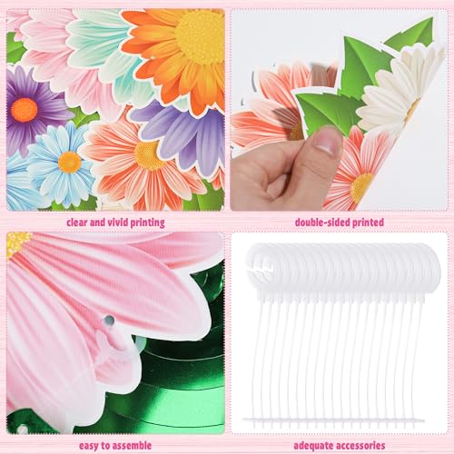 64 Pcs Flower Hanging Swirl Decorations Spring Flower Butterfly Hanging Swirl Ceiling Wall Decor Colorful Flowers Butterfly Cutouts for Spring Summer Baby Shower Wedding Birthday Party Decorations