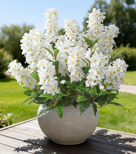 Artificial Flowers 3 Pcs Hyacinth Fake Flowers 19.69” Silk Flowers for Outside, Delphinium Outdoor Faux Flowers Fake Plants for Porch Patio Balcony Yard Indoor Home Decor - color: 3pcs White