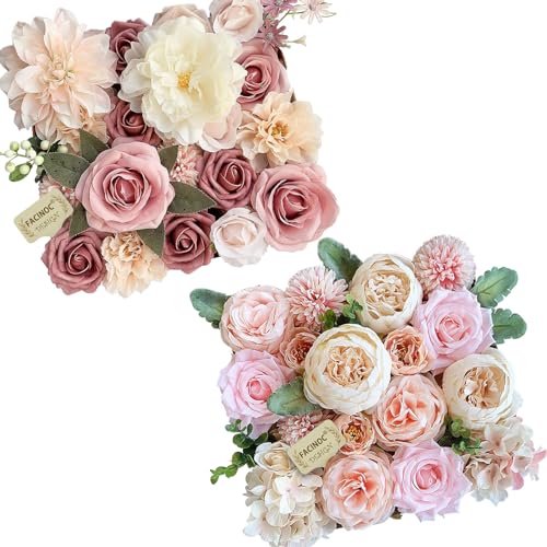 Roses Artificial Flowers Pink Silk Peonies Bulk for DIY Wedding Bouquet Bridal Baby Shower Decorations Fake Floral Arrangements Faux Flower Centerpieces for Table Home Decor Indoor Dusty Blush Box