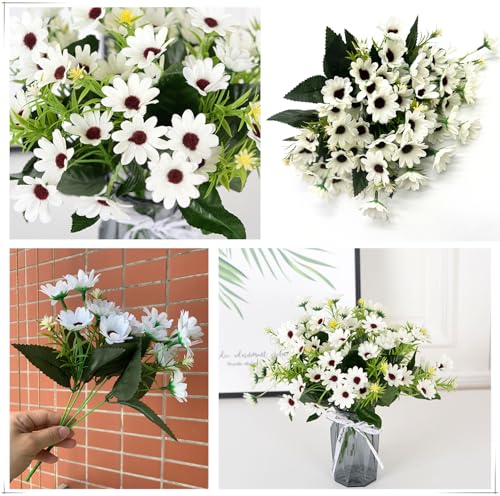 Artificial White Daisy Flowers, Fake Silk Flower UV Resistant Plants Daisies Decoration Faux Plastic Plant Chrysanthemum Bunches for Verandah Office Table Centerpieces Arrangements DIY Decor 4 Pack - color: Daisy - White - 4 Bundles