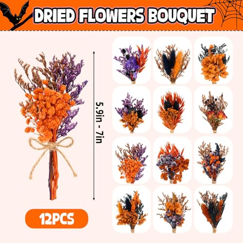 12/24 PCS Charming Dried Flowers Bouquet for Vase Various Dried Wildflowers with Stems Mini Handmade Wildflowers Natural Real Flowers Bulk Flowers Craft (Colorful World, 12PCS) - color: Colorful World
