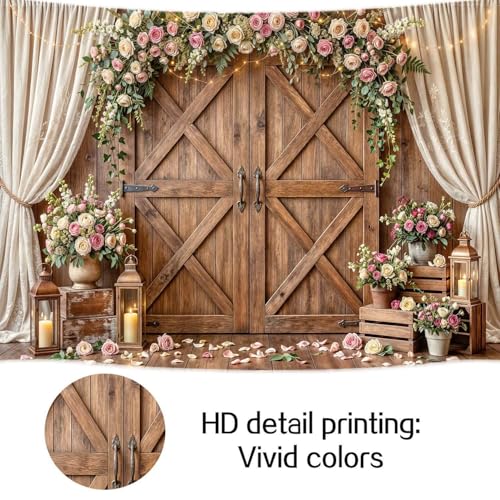 5x3ft Wedding Backdrop Rustic Floral Flower Wooden Wall Backdrop Bridal Baby Shower Ceremony Photography Background Shabby Chic Countryside Western Anniversary Wedding Party Birthday Photo Prop - color: Multi91, size: 5X3FT