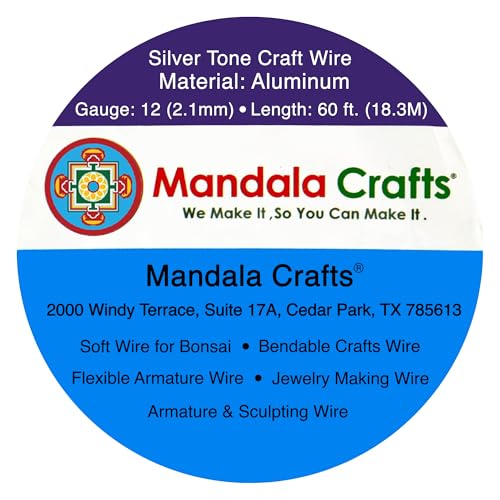 Mandala Crafts 12 Gauge Anodized Aluminum Craft Wire for Jewelry Making - 60 FT Colored Flexible Silver Tone Wire - Bendable for Bonsai Armature Crafting Sculpting - color: Silver, size: 12 Gauge