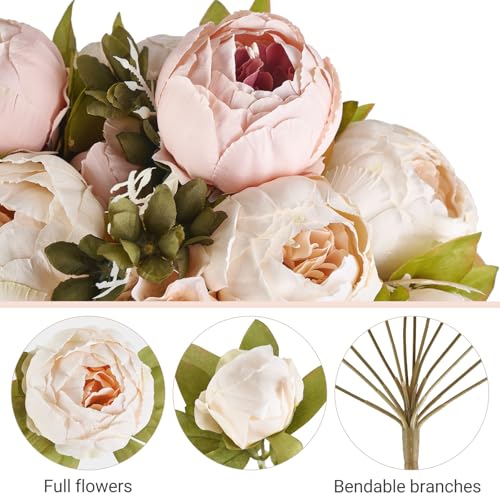 Mkono Peonies Artificial Flowers, 2 Packs 13 Stems Faux Peony Flowers Real Touch Fake Silk Bouquet for Arrangements Dining Table Centerpieces for Kitchen Bridal Wedding Party (2, Light Pink) - color: Light Pink