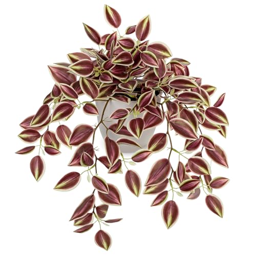 Briful Faux Plants Indoor Fake Potted Silk Plants Artificial Watermelon Peperomia Draping Plant for Home Office Room Kitchen Shelf Cabinet Tabletop Decoration(Dark Red - 1 Pack) - color: Dark Red